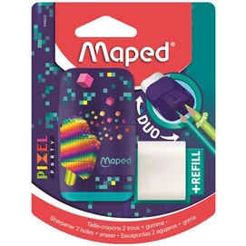 Hegyező és radír, kétlyukú, tartályos, pótradírral, MAPED &quot;Pixel Party Connect&quot;