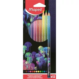 Színes ceruza készlet, háromszögletű, MAPED &quot;Deepsea Paradise&quot;, 12 különböző szín