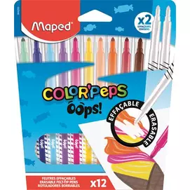 Filctoll készlet, 3,6 mm, törölhető, MAPED "Color`Peps Oops!", 10+2 különböző szín