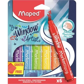 Ablakfilc készlet, vastag, törlőkendővel, 5 mm, MAPED &quot;Marker`Peps&quot;, 6 különböző szín