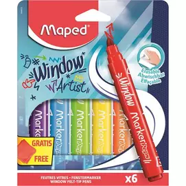 Ablakfilc készlet, vastag, törlőkendővel, 5 mm, MAPED "Marker`Peps", 6 különböző szín