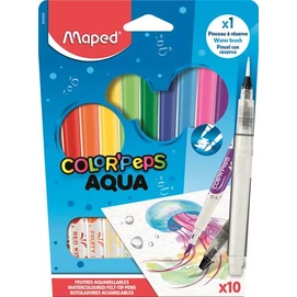 Akvarell filctoll készlet, 3,6 mm, ecsettel, MAPED &quot;Color`Peps Aqua&quot;, 10 különböző szín