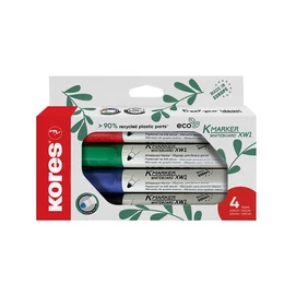 Tábla- és flipchart marker készlet, 3 mm, kúpos, KORES &quot;ECO K-Marker XW1&quot;, 4 különböző szín