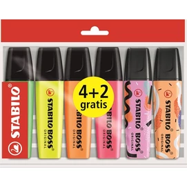 Szövegkiemelő készlet, 2-5 mm, STABILO &quot;Boss Original &quot;, 4+2 különböző szín