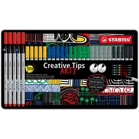 Tűfilc készlet, fém doboz, STABILO &quot;Creative Tips ARTY&quot;, 6 különböző szín, 5 különböző vastagság