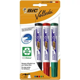 Flipchart- és táblamarker készlet, 1,4 mm, kúpos, BIC&quot; Velleda ecolutions&quot;, 4 különböző szín