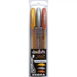 Zseléstoll készlet, 0,33 mm, kupakos, ZEBRA "Doodler`z Glitter", 3 különböző szín