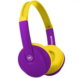 Fejhallgató, gyerek méret, vezeték nélküli, Bluetooth, mikrofonnal, MAXELL &quot;HP-BT350&quot;, lila-sárga