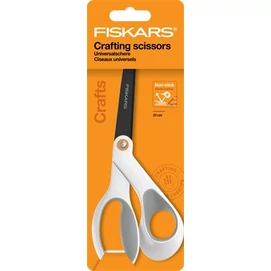 Olló, általános, tapadásmentes, 21 cm, FISKARS &quot;Titanium&quot;, fehér