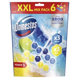 WC frissítő blokk, 6 db-os, DOMESTOS &quot;Power 5&quot;, óceán és lime
