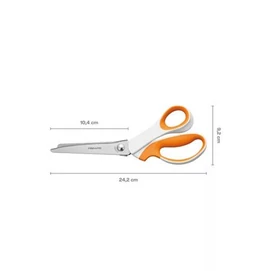Olló, cikkcakk, 24,2 cm, FISKARS &quot;SoftGrip™&quot;, fehér/narancssárga