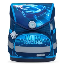 Iskolatáska, mágneszárral, BELMIL &quot;Compact Racing Blue Neon&quot;, versenyautó