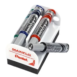 Táblamarker készlet, 6 mm, kúpos hegy, PENTEL &quot;Maxiflo&quot;, 4 különböző szín