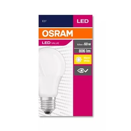 LED izzó, E27, gömb, A60, 8,5W, 806lm, 2700K (MF), OSRAM &quot;Value&quot;