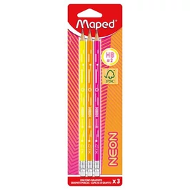Grafitceruza radírral, HB, háromszögletű, MAPED &quot;Black`Peps Neon&quot;, vegyes színek (szín nem választható)