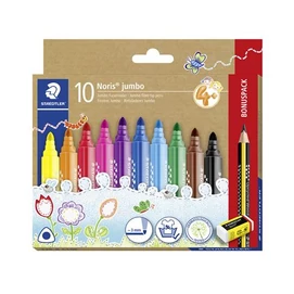 Filctoll készlet, grafitceruzával, radírral, 3 mm, háromszögletű, STAEDTLER &quot;Noris® jumbo 328&quot;, 10+1 különböző szín