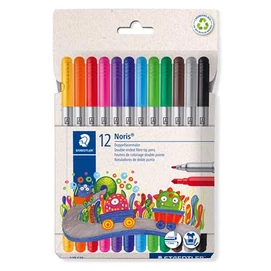 Filctoll készlet, 1-3 mm, kétvégű, kimosható, STAEDTLER &quot;Noris® 320, 12 különböző szín