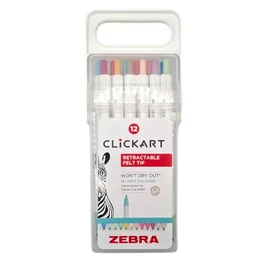 Filctoll készlet, nyomógombos, 0,6 mm, ZEBRA &quot;Clickart&quot; 12 különböző pasztell szín