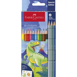 Színes ceruza készlet, hatszögletű, FABER-CASTELL&quot;Dinoszaurusz&quot; 10+3 különböző szín