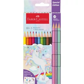 Színes ceruza készlet, hatszögletű, FABER-CASTELL&quot;Unikornis&quot; 10+3 különböző szín