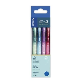 Zseléstoll készlet, 0,32 mm, nyomógombos, PILOT &quot;G-2 Bubble&quot;, kék, 4 különböző minta