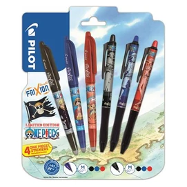 Rollertoll készlet, 0,35 mm, nyomógombos, PILOT &quot;Frixion Ball&quot;/&quot;Frixion Ball Plus&quot;, 3különböző szín+One Piece matrica