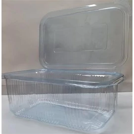 Ételtároló doboz, egybefedeles, újrahasznosított műanyag, szögletes, 750 ml, 100 db, &quot;Party&quot;, víztiszta