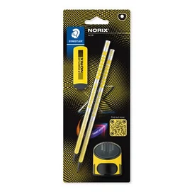 Grafitceruza készlet, hegyezővel, radírral, HB, STAEDTLER &quot;Norix® 181&quot;, sárga