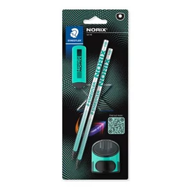 Grafitceruza készlet, hegyezővel, radírral, HB, STAEDTLER &quot;Norix® 181&quot;, franciazöld