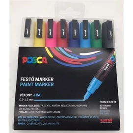 Dekormarker készlet, 0,9-1,3 mm, UNI &quot;Posca PC-3M&quot;, 8 különböző szín