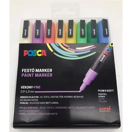 Dekormarker készlet, 0,9-1,3 mm, UNI &quot;Posca PC-3M&quot;, 8 különböző pasztell szín