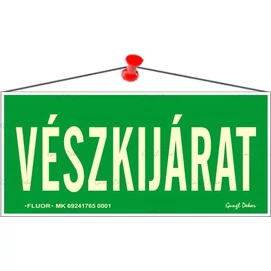 Információs tábla, 25x11,5 cm, fluoreszkáló, utánvilágítós, &quot;Vészkijárat&quot;