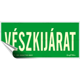 Információs matrica, 25x11,5 cm, fluoreszkáló, utánvilágítós, &quot;Vészkijárat&quot;