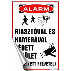 Információs matrica, 25x17,5 cm, &quot;Riasztóval és kamerával védett terület&quot;