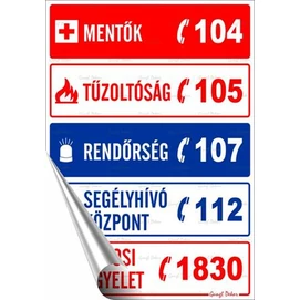Információs matrica, 25x17,5 cm, &quot;Segélyhívószámok&quot;