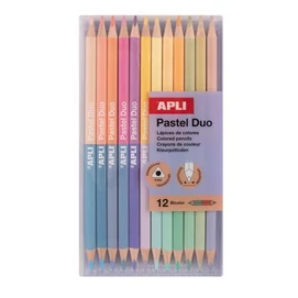 Színes ceruza készlet, kétvégű, háromszögletű, APLI &quot;Pastel Duo&quot;, 24 különböző pasztel  szín