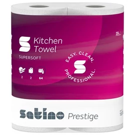Kéztörlő, 2 rétegű, 2 tekercses,  64 lapos, &quot;Satino Prestige&quot;, fehér