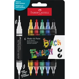 Dekormarker készlet, 1,0/3,0 mm, kétvégű, akril, FABER-CASTELL &quot;Shake&amp;Paint&quot;, 6 különböző szín