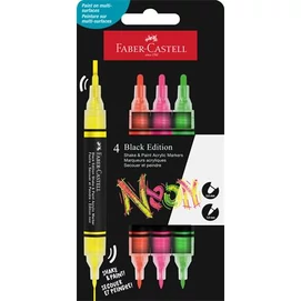 Dekormarker készlet, 1,0/3,0 mm, kétvégű, akril, FABER-CASTELL &quot;Shake&amp;Paint&quot;, 4 különböző neon szín