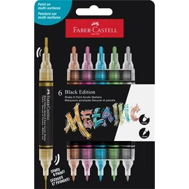 Dekormarker készlet, 1,0/3,0 mm, kétvégű, akril, FABER-CASTELL "Shake&amp;Paint", 6 különböző metál szín