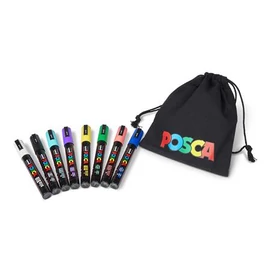 Dekormarker készlet, 1,8-2,5 mm, UNI "Posca PC-5M", 8 különböző szín, tartóval