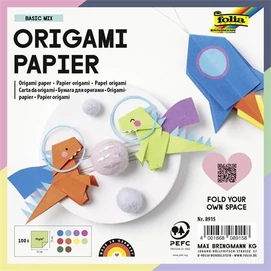 Origami papír, 15x15 cm, 70 g, 100 lap, FOLIA, vegyes színek (szín nem választható)