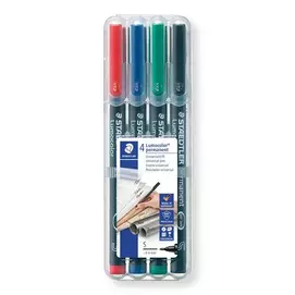 Alkoholos marker készlet, OHP, 0,4 mm, STAEDTLER &quot;Lumocolor® 313 S&quot;, 4 különböző szín