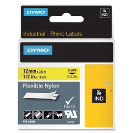 Feliratozógép szalag, flexibilis ID, 12 mm x 3,5 m, DYMO &quot;Rhino&quot;, sárga-fekete