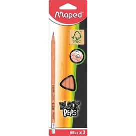 Grafitceruza radírral, HB, FSC 100%, háromszögletű, MAPED &quot;Black`Peps&quot;