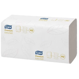 Kéztörlő, Interfold hajtás, H2 rendszer, 2 rétegű, 100 lap, Premium, TORK &quot;Xpress Extra Soft Multifold&quot;, fehér
