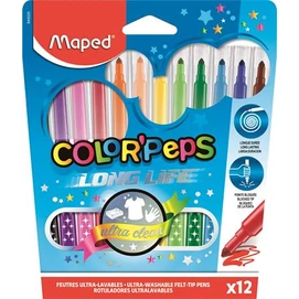 Filctoll készlet, 1-3,6 mm, kimosható, MAPED &quot;Color`Peps Long Life&quot;, 12 különböző szín