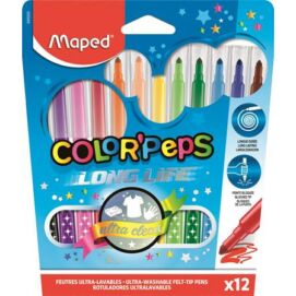 Filctoll készlet, 1-3,6 mm, kimosható, MAPED "Color`Peps Long Life", 12 különböző szín