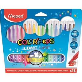 Filctoll készlet, mosható, MAPED "Color`Peps Long Life", 18 különböző szín
