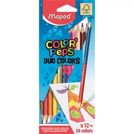 Színes ceruza készlet, kétvégű, háromszögletű, MAPED &quot;Color`Peps Duo&quot;, 24 különböző szín